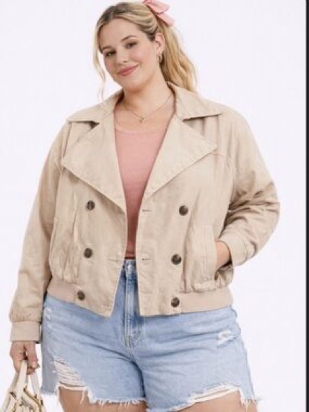 Universal Thread Beige Double-Breasted Bomber Jacket
